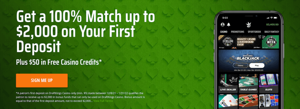 DraftKings Casino welcome bonus package