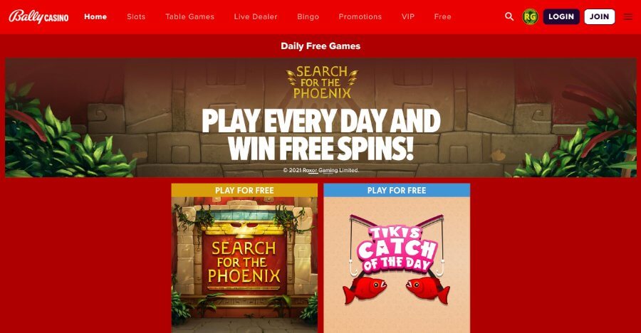 Bally Casino Homepage Screenshot