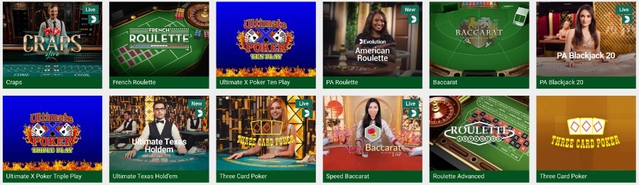 UniBet Casino Table Games