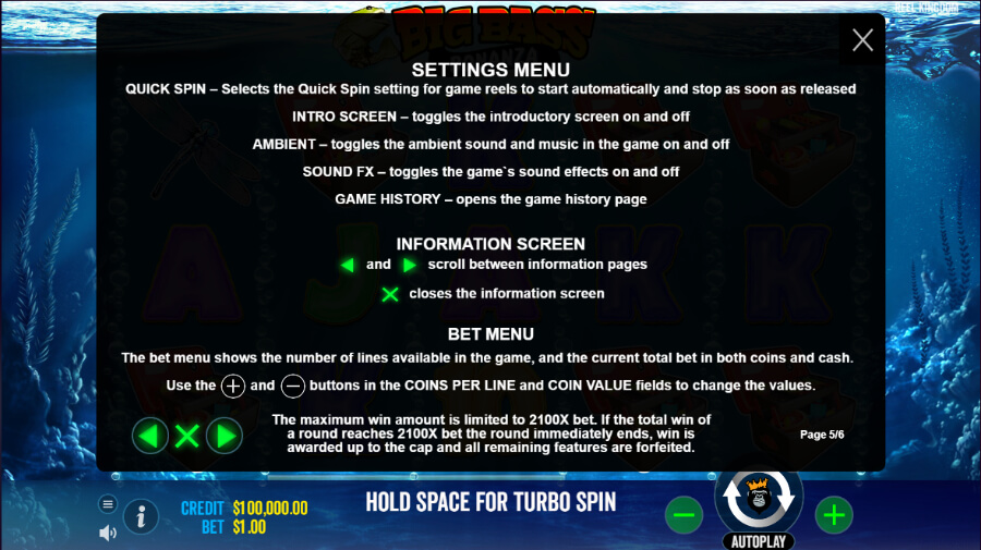 Big Bass Bonanza Slot Settings Menu - ACG