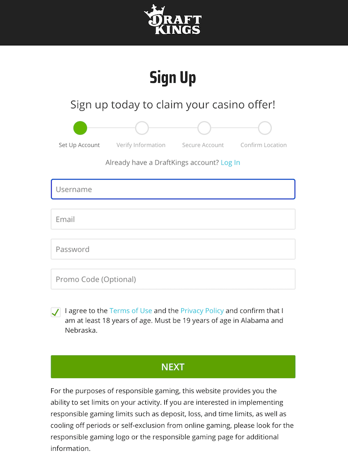 DraftKings Online Casino Sign Up
