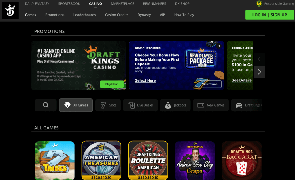 DraftKings Casino Homepage
