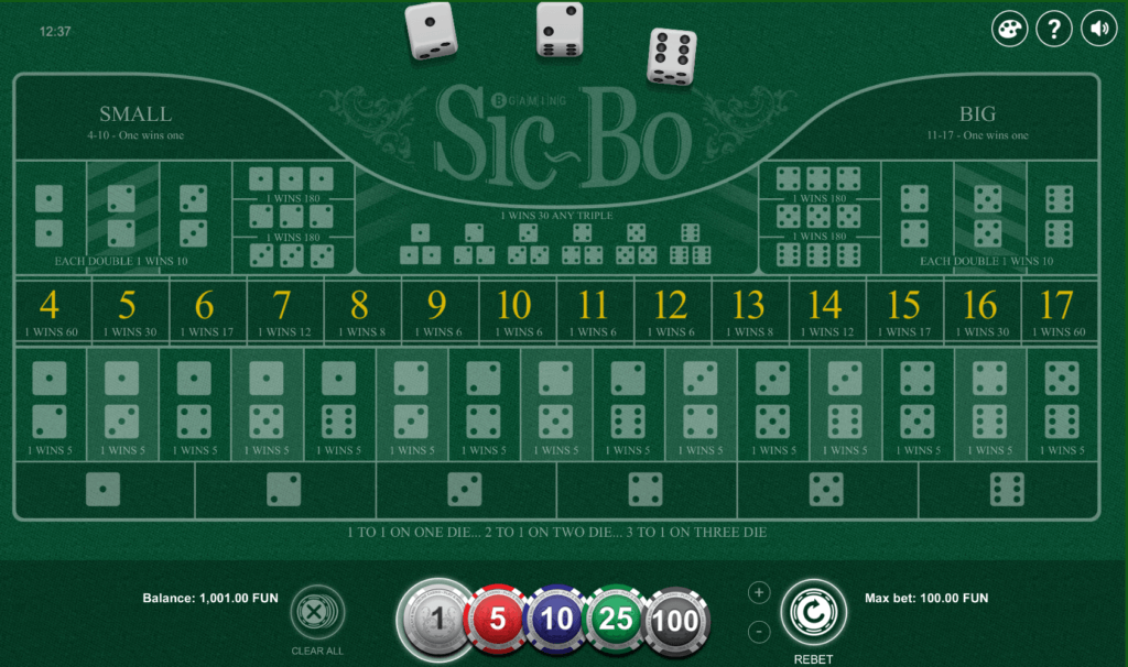 Sic Bo Online Table 