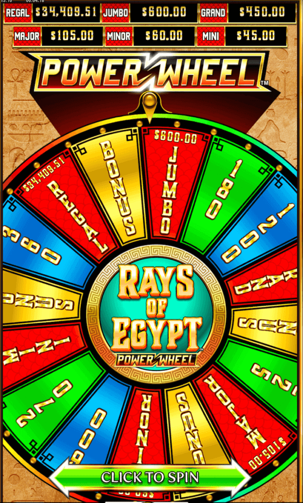 Win bonus round features with the power wheel in Rays of Egypt online slot